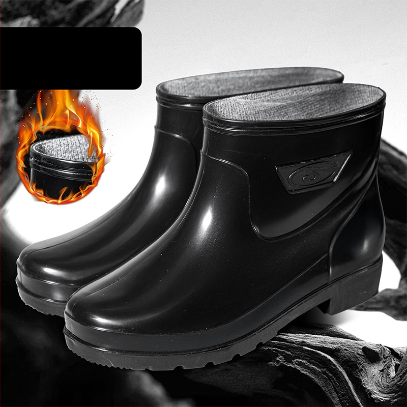Guixin férfi esőcsizmák, vízállóak, fleece bélésesek, csúszásmentes és kopásálló talppal, alacsony szárú kialakítás