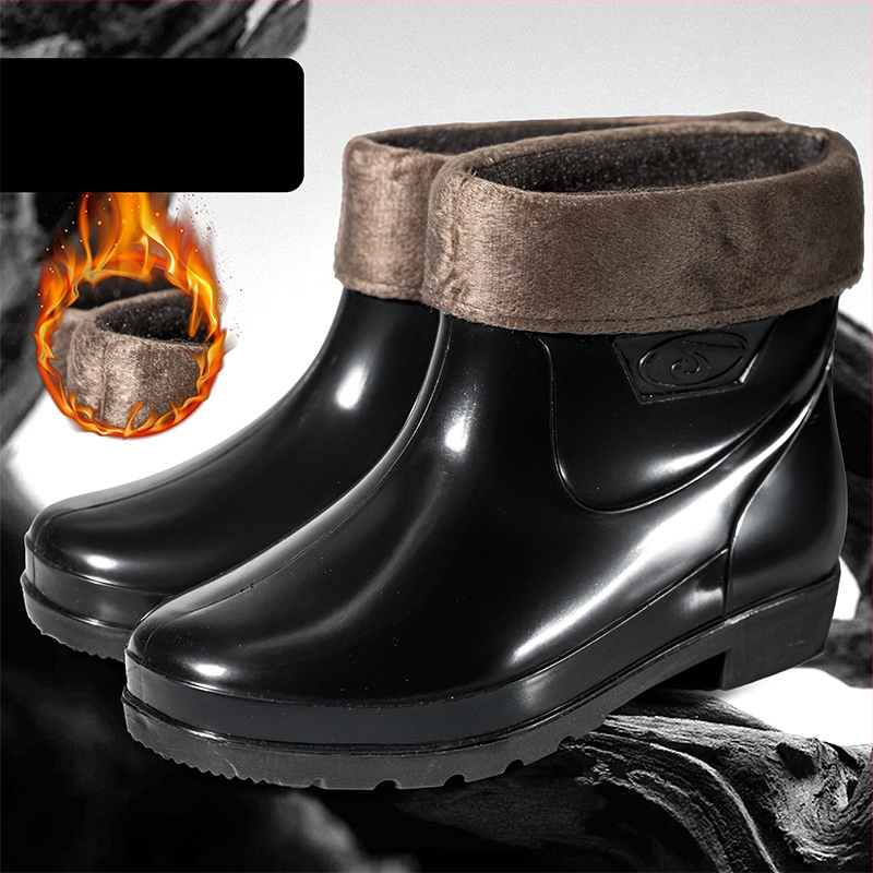 Guixin férfi esőcsizmák, vízállóak, fleece bélésesek, csúszásmentes és kopásálló talppal, alacsony szárú kialakítás