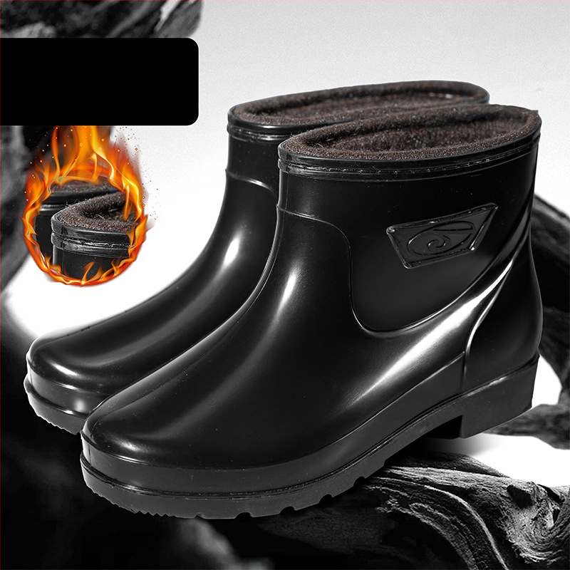 Guixin férfi esőcsizmák, vízállóak, fleece bélésesek, csúszásmentes és kopásálló talppal, alacsony szárú kialakítás