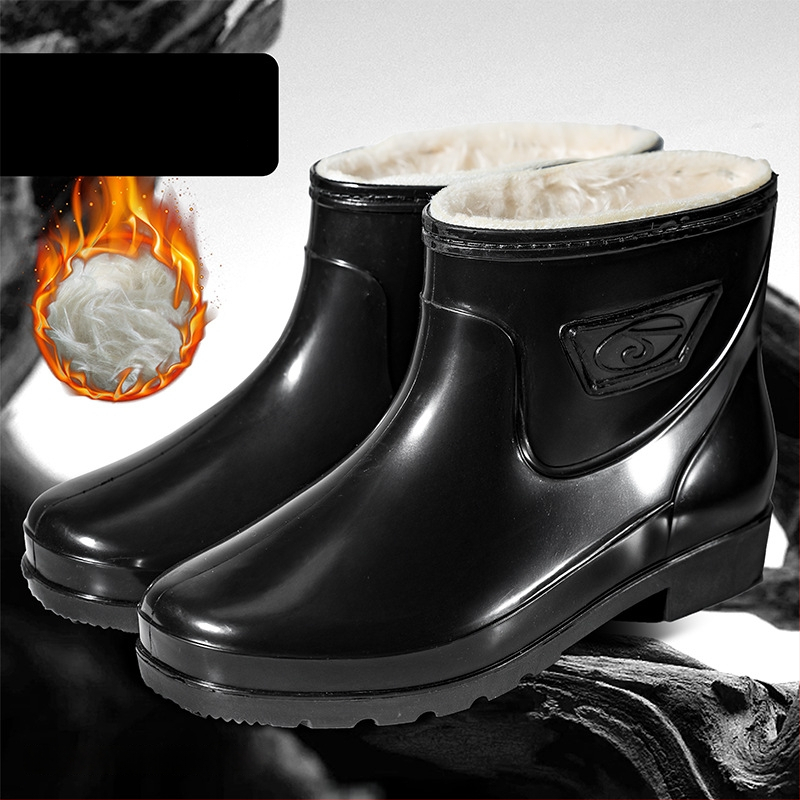 Guixin férfi esőcsizmák, vízállóak, fleece bélésesek, csúszásmentes és kopásálló talppal, alacsony szárú kialakítás