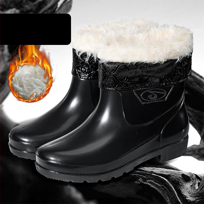 Guixin férfi esőcsizmák, vízállóak, fleece bélésesek, csúszásmentes és kopásálló talppal, alacsony szárú kialakítás