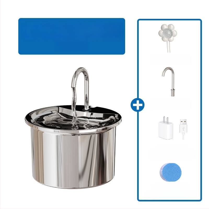 Fântână de apă pentru animale de companie din oțel inoxidabil — ciclu automat, funcționare silențioasă, design detașabil, model FT444, cod articol 2505KFZB3688, potrivit pentru pisici și câini