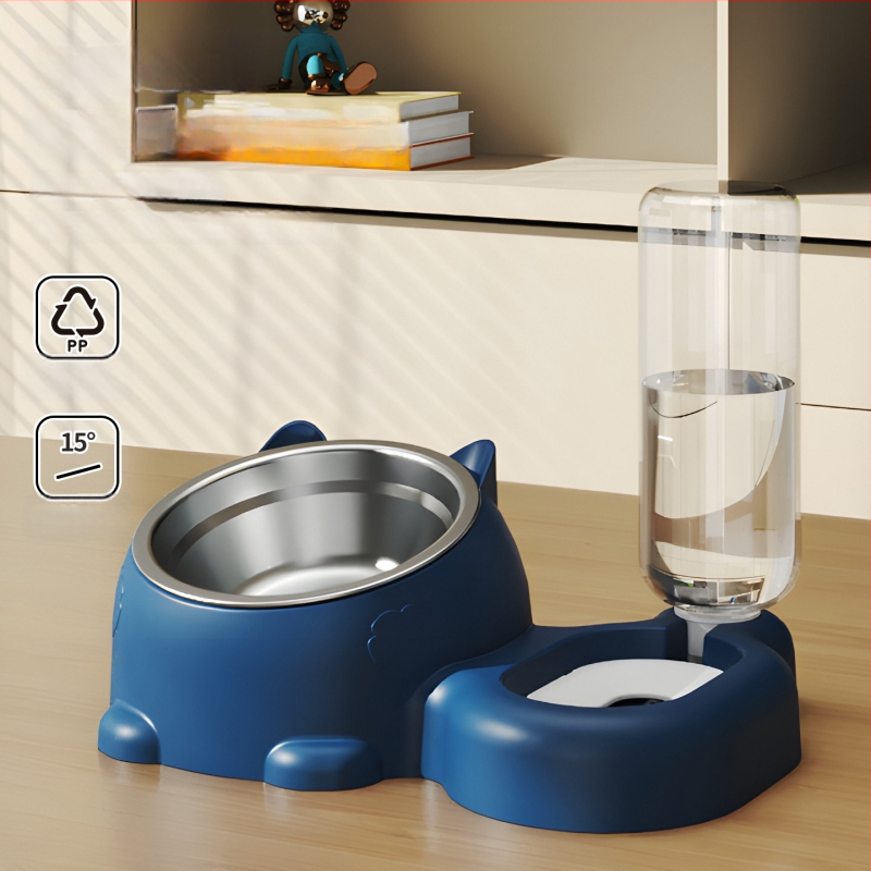 Vas dublu pentru animale de companie cu alimentator de apă automat pentru pisici și câini, corp separat, greutate 1 kg, nedetașabil, fără suport pentru aplicații
