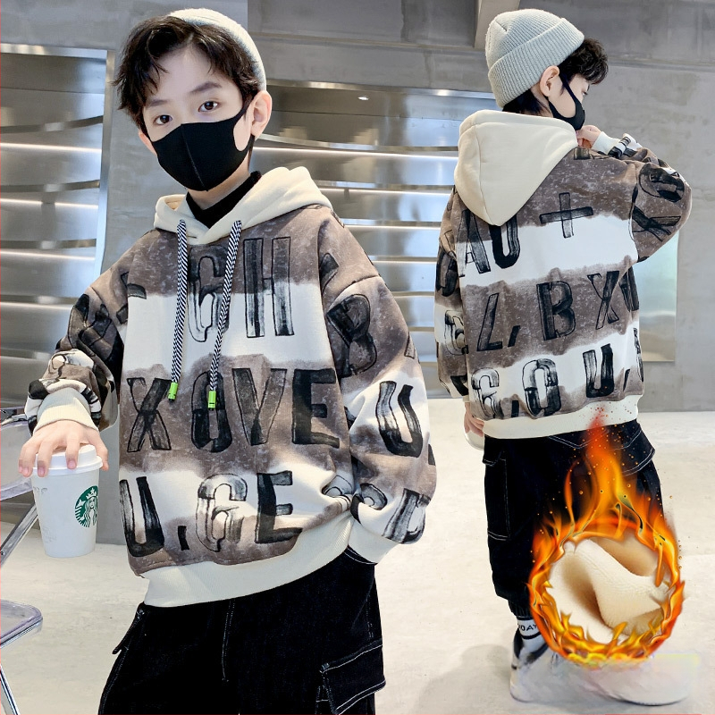 Παιδικό φούτερ με κουκούλα από φλίς, 100% πολυεστέρας, χαλαρό στυλ, για παιδιά 8+, φθινόπωρο 2025