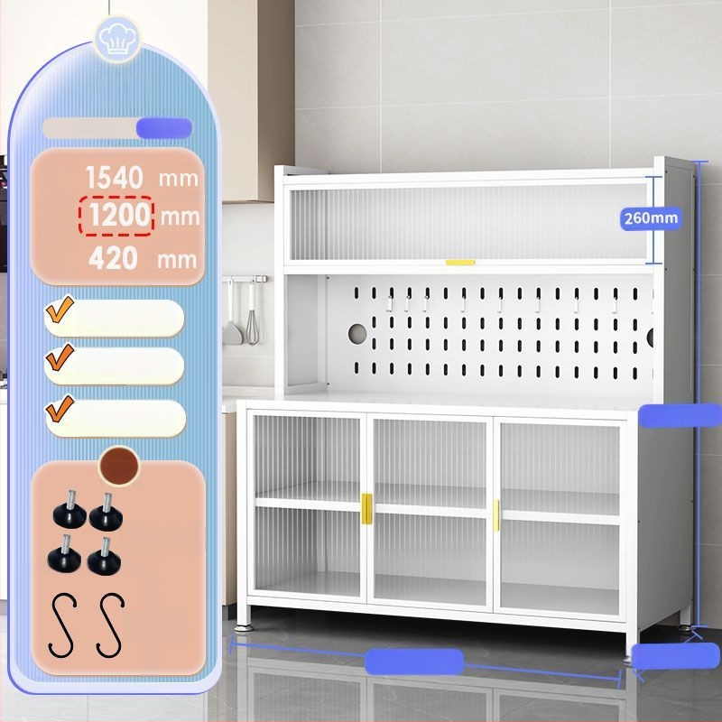 Raft de bucătărie înalt, cu mai multe rafturi, dulap lateral din fier pentru cuptor și cuptor cu microunde, fără instalare