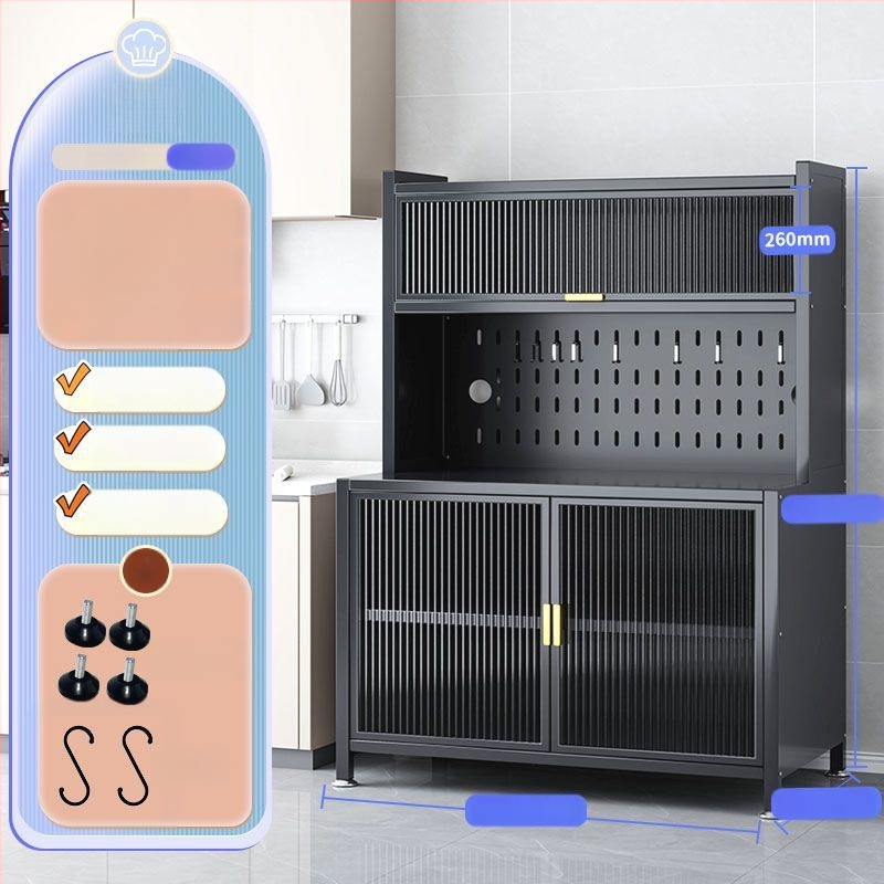 Raft de bucătărie înalt, cu mai multe rafturi, dulap lateral din fier pentru cuptor și cuptor cu microunde, fără instalare