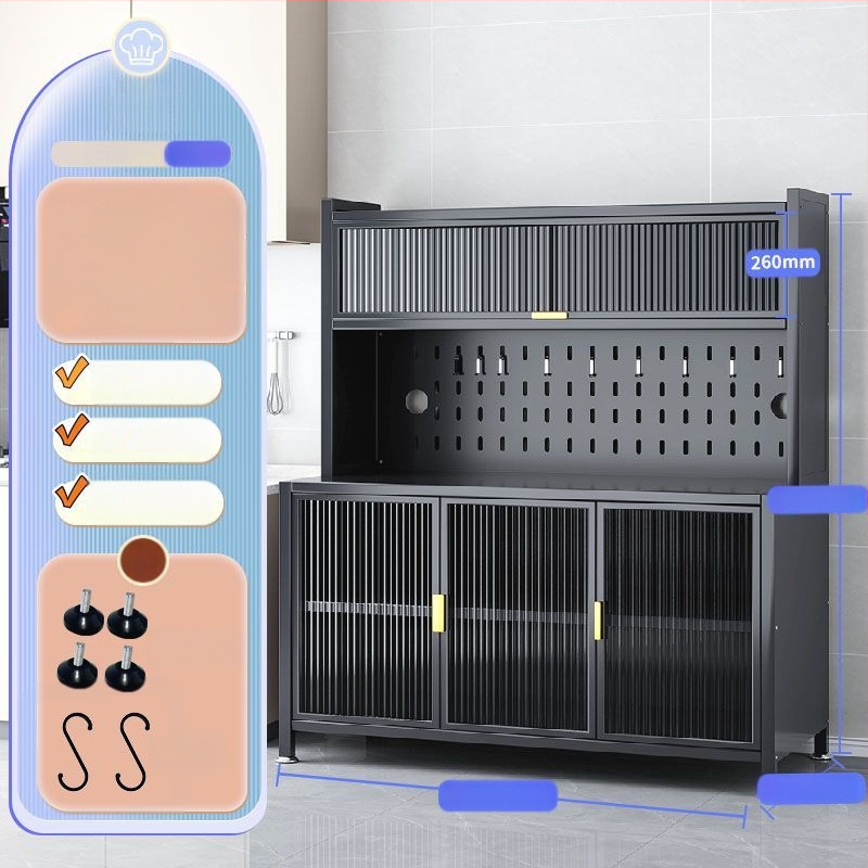 Raft de bucătărie înalt, cu mai multe rafturi, dulap lateral din fier pentru cuptor și cuptor cu microunde, fără instalare