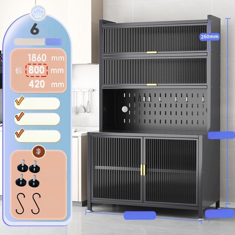 Raft de bucătărie înalt, cu mai multe rafturi, dulap lateral din fier pentru cuptor și cuptor cu microunde, fără instalare