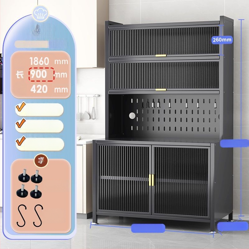 Raft de bucătărie înalt, cu mai multe rafturi, dulap lateral din fier pentru cuptor și cuptor cu microunde, fără instalare