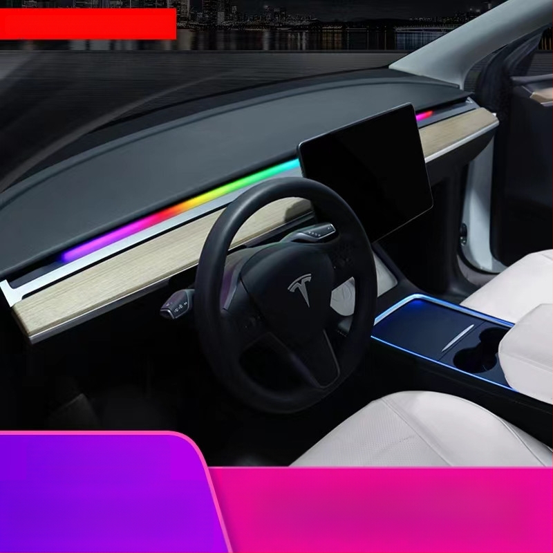 Tesla Model 3/Y središnja konzola – ambijentalno osvjetljenje uz upravljanje putem aplikacije, RGB LED, aluminijska legura