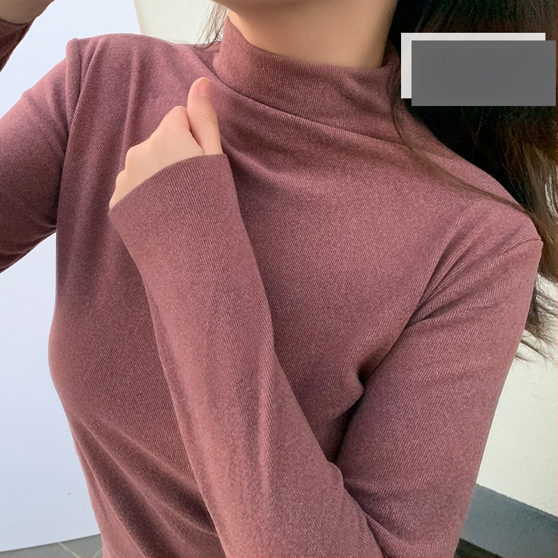 Jednobojni kationični velur temeljni top, topao jesensko–zimski s polu-visokim ovratnikom, ženski stil korejski
