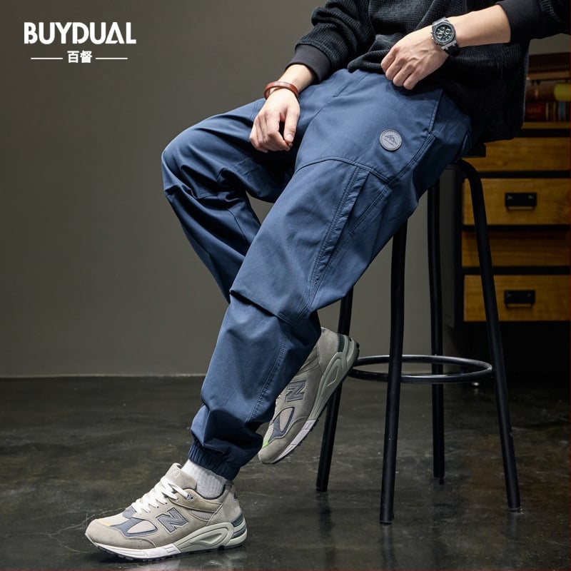 Muške jogger hlače s patchworkom u japanskom retro stilu, širokog kroja, cargo stil, proljetna kolekcija