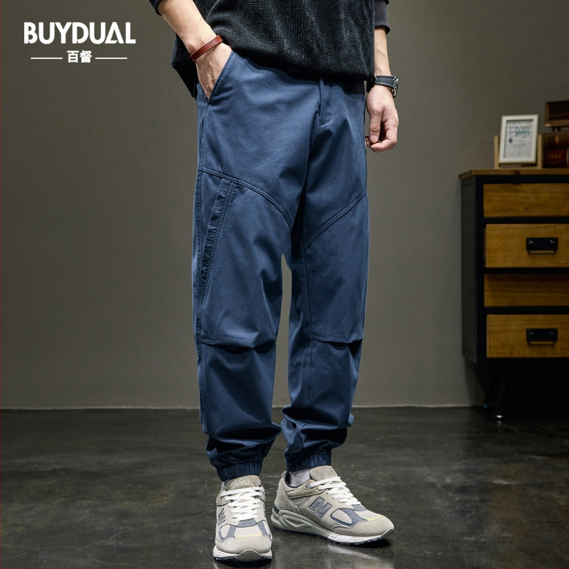 Muške jogger hlače s patchworkom u japanskom retro stilu, širokog kroja, cargo stil, proljetna kolekcija