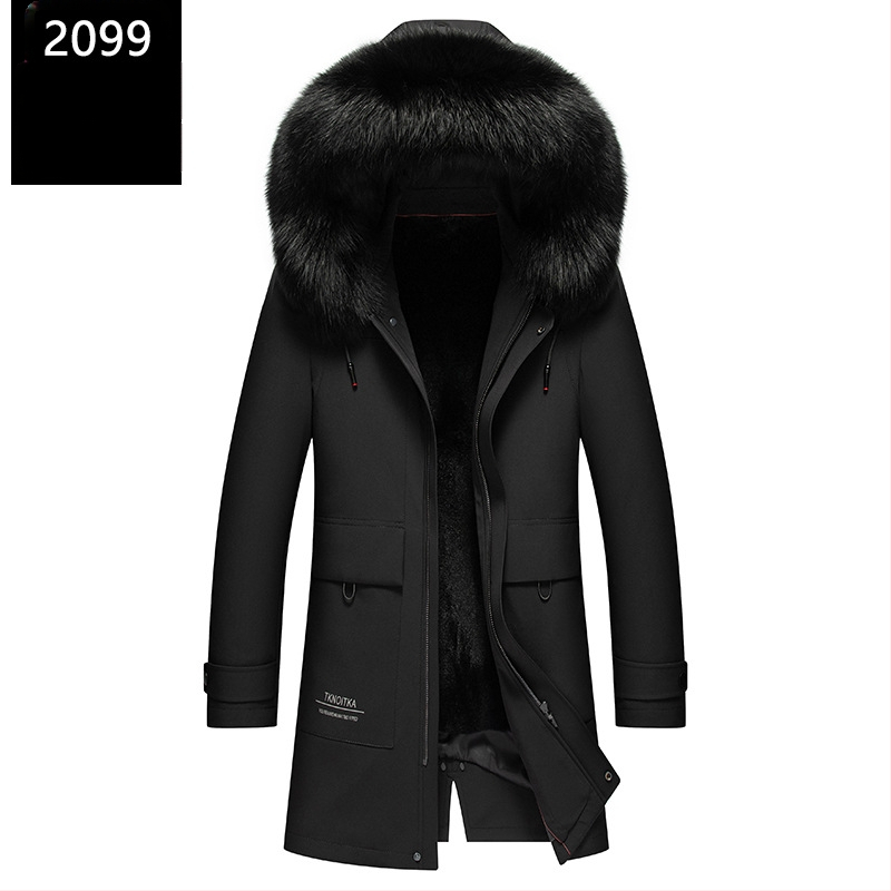 Enos Boni Ανδρικό παλτό με μεσαίο μήκος από γούνα Rex κουνελιού, με κουκούλα και μεγάλο γιακά από γούνα αλεπούς, φερμουάρ εμπρός, αδιάβροχη επένδυση