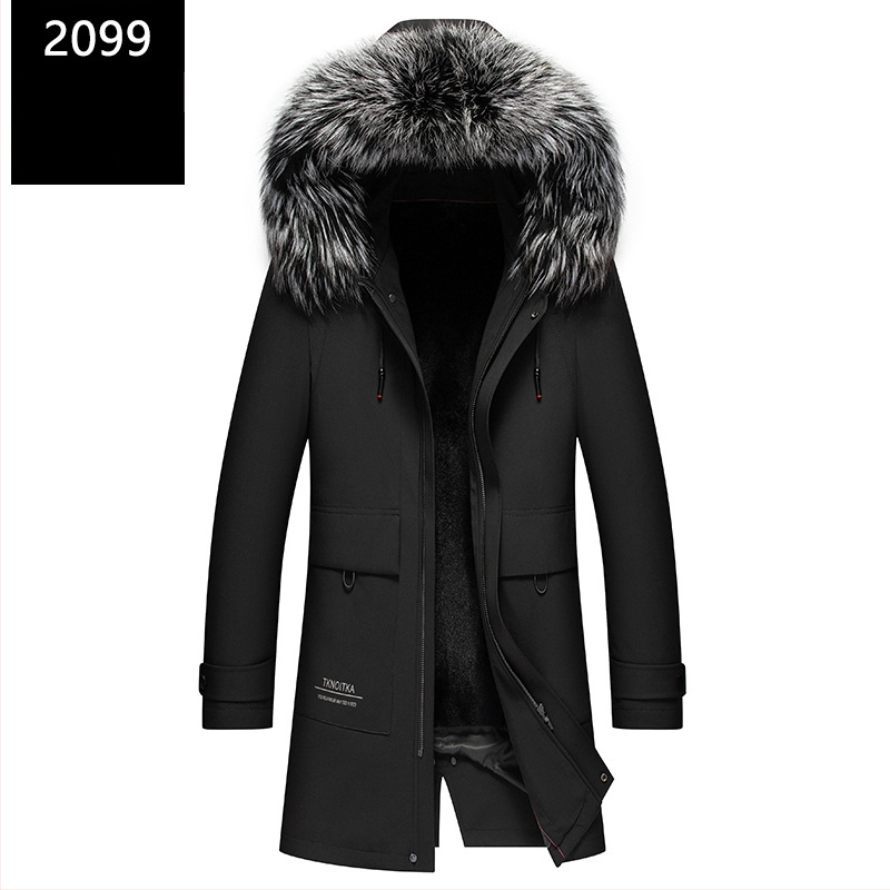 Enos Boni Ανδρικό παλτό με μεσαίο μήκος από γούνα Rex κουνελιού, με κουκούλα και μεγάλο γιακά από γούνα αλεπούς, φερμουάρ εμπρός, αδιάβροχη επένδυση