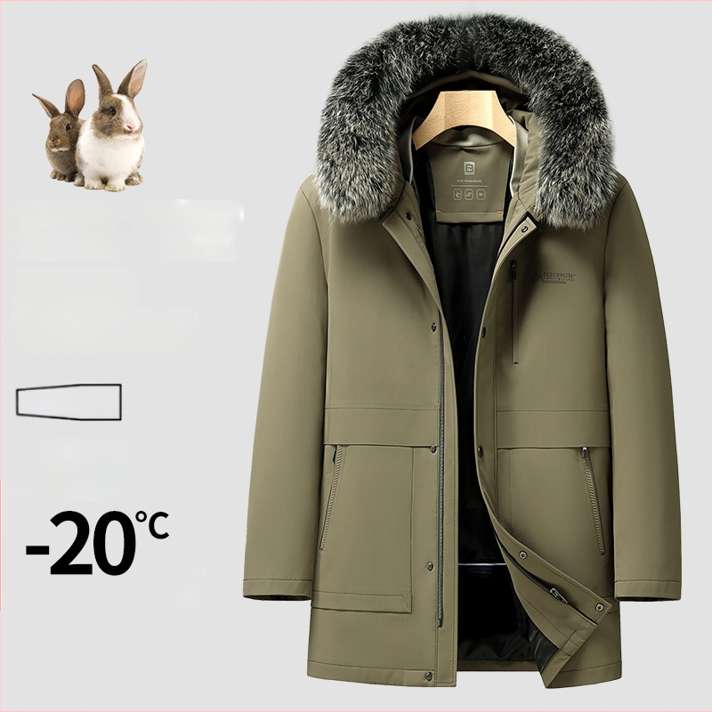 Ανδρικό Parka με μεσαίου μήκους γραμμή για χειμώνα, αποσπώμενη επένδυση από γούνα κουνελιού και γιακά από γούνα αλεπούς