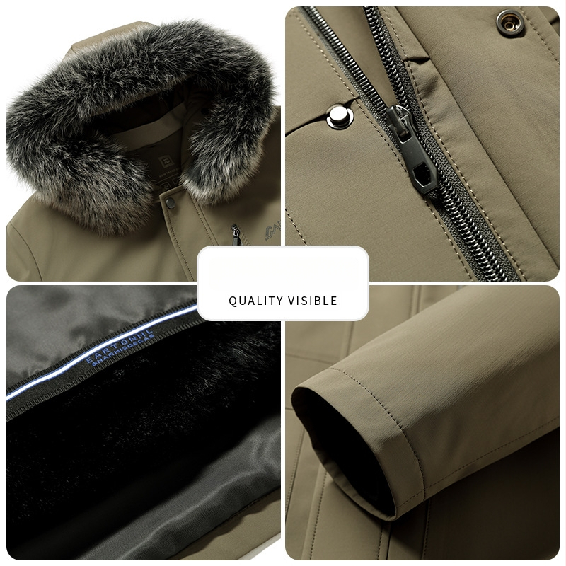 Ανδρικό Parka με μεσαίου μήκους γραμμή για χειμώνα, αποσπώμενη επένδυση από γούνα κουνελιού και γιακά από γούνα αλεπούς