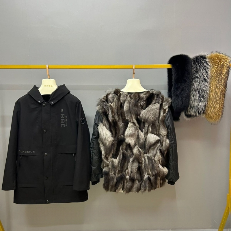 Ανδρικό παλτό με γούνα αλεπούς, εσωτερική επένδυση, αποσπώμενη κουκούλα, φερμουάρ, μεσαίο μήκος