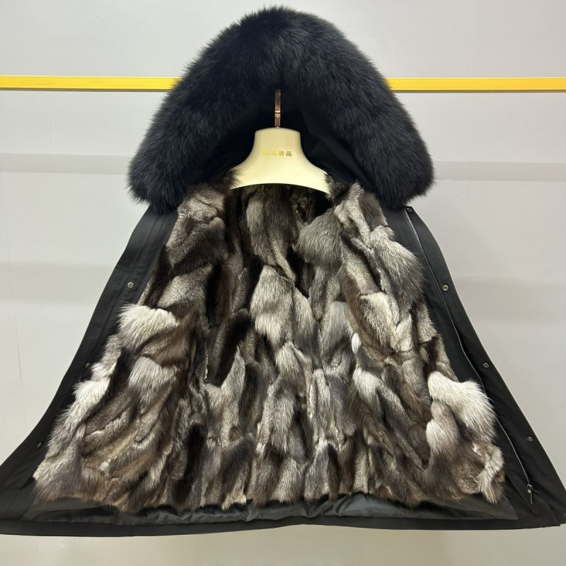 Ανδρικό παλτό με γούνα αλεπούς, εσωτερική επένδυση, αποσπώμενη κουκούλα, φερμουάρ, μεσαίο μήκος