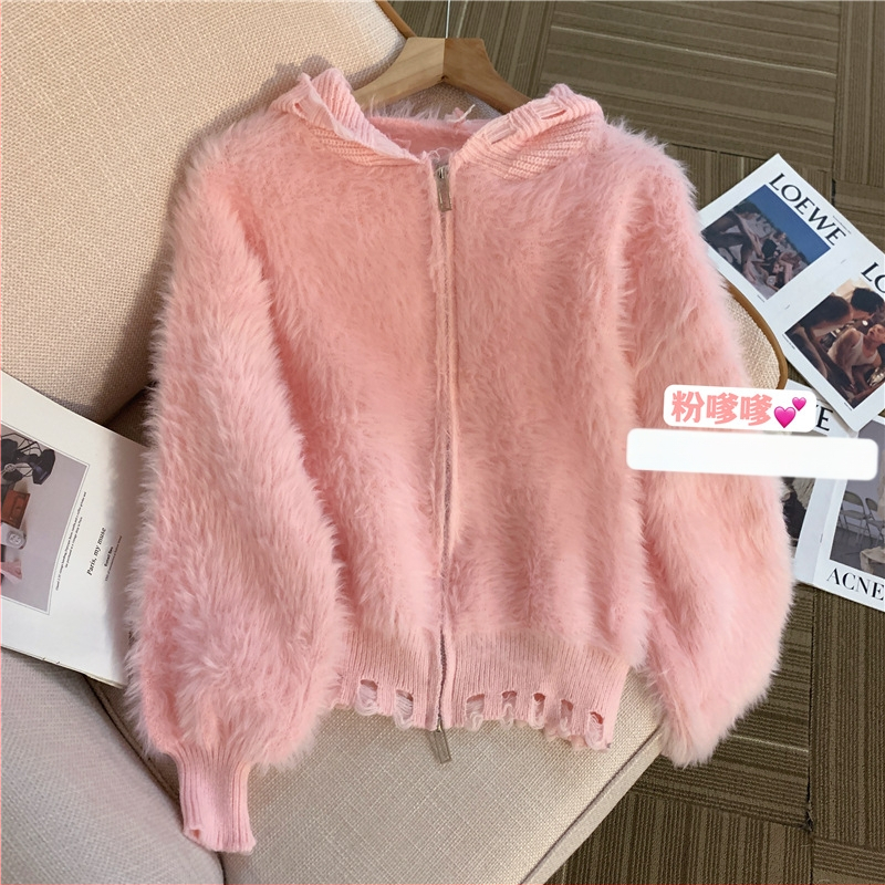 Kötött kardigán cipzárral, vast poliészter kötés, hosszú ujjú, nőies stílus