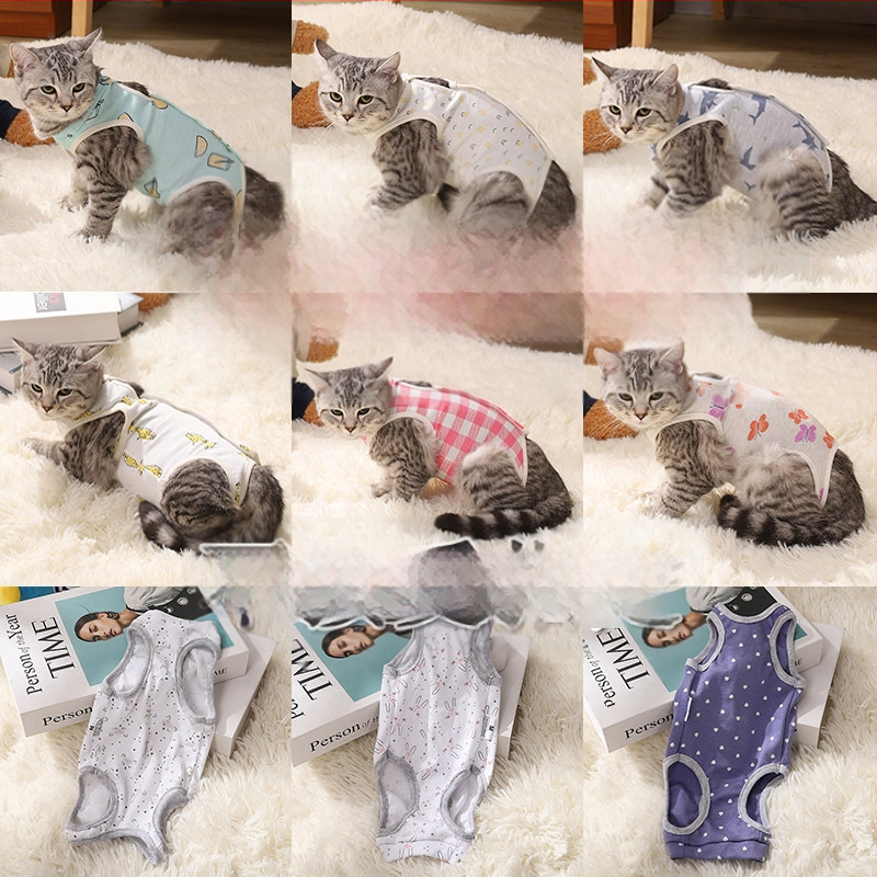 Ρούχο γάτας μετά τη στείρωση – αναπνεύσιμο βαμβακερό ρούχο για κατοικίδια με τρία σημεία στερέωσης: ελαστικό πουλόβερ, ιμάντας στην πλάτη, Velcro στην ουρά; προστατεύει από λοίμωξη, γλείψιμο και ροή γάλακτος; εφαρμοστό, αντι-τρίχες