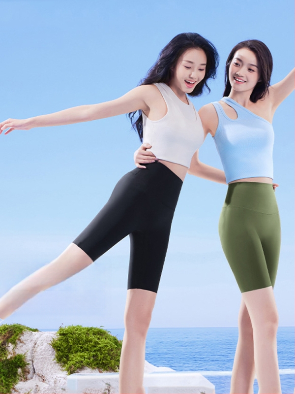 Ženske capri hlače za jogu s visokim strukom, plus veličina, lagane, poliester-elastan za fitness i trčanje