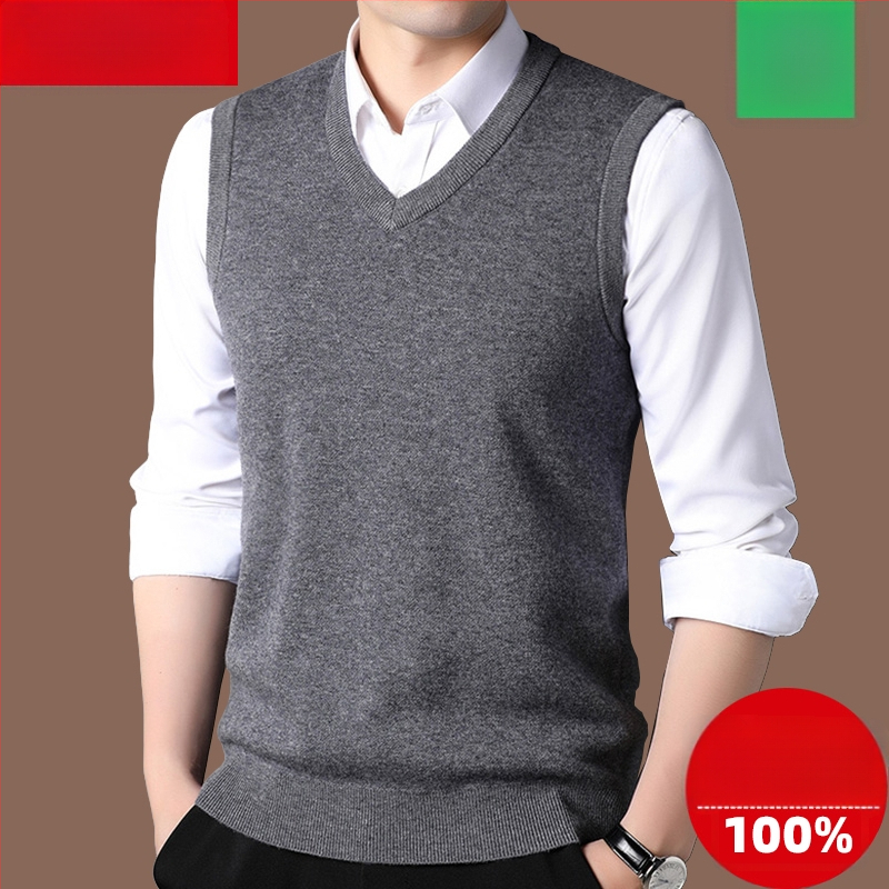 Férfi gyapjú mellény, 100% gyapjú, V-nyak, vastagított, ujj nélküli, cipzárral