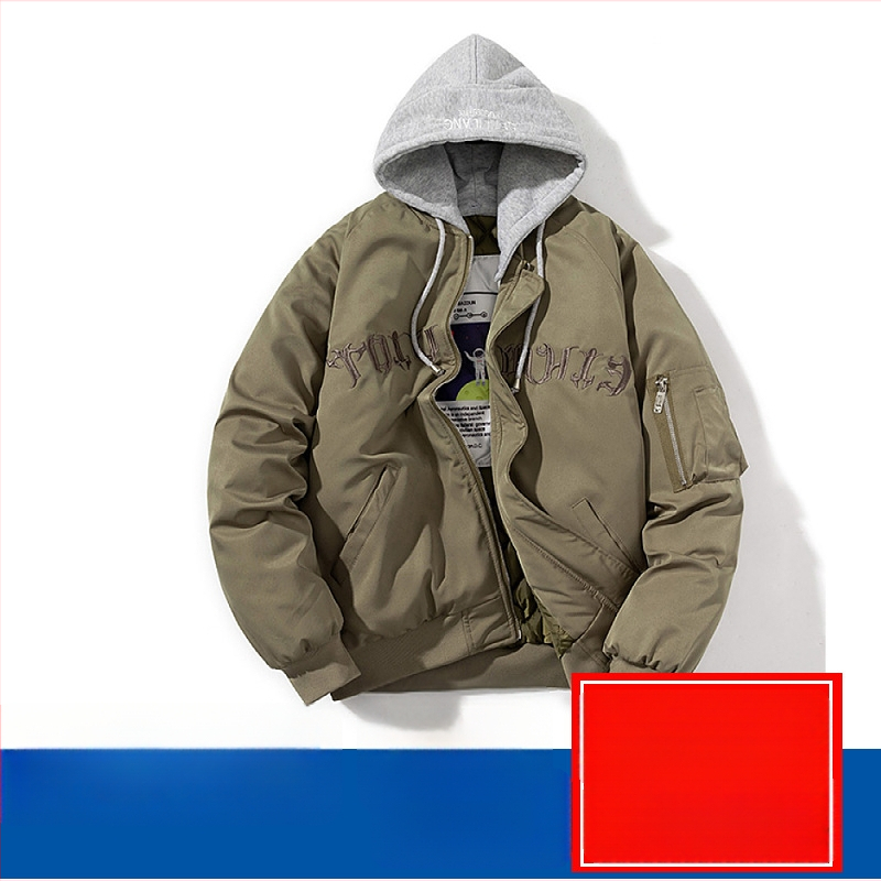 Férfi repülődzseki betűkkel hímzett, koreai stílusú, elülső cipzár, álló gallér, vastagított pamut-poliészter bélés