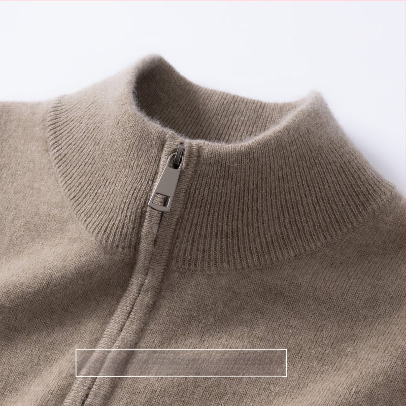 Ανδρικό πουλόβερ από κασμίρ με μισό φερμουάρ, χαλαρή γραμμή, λαιμός τύπου μισού ύψους, μακριά μανίκια, χειμερινό