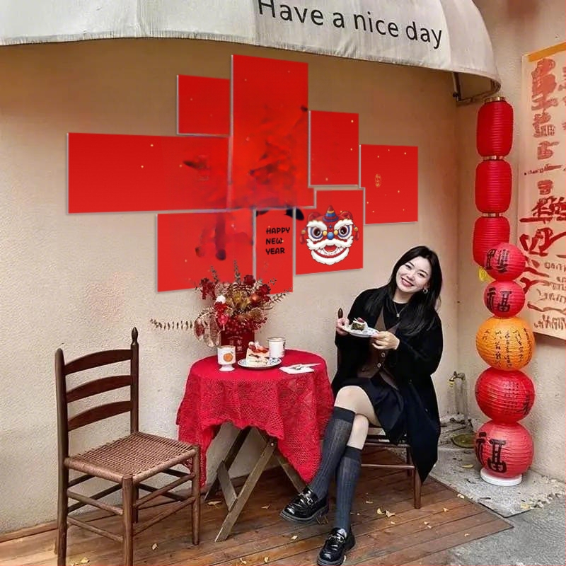 Újévi faldekoráció hátteret alkotó matrica – Ló év motívum, papír, ünnepi stílus, teremdekoráció