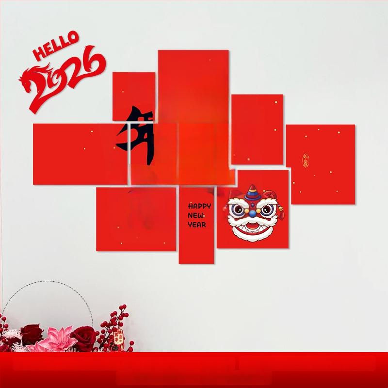 Újévi faldekoráció hátteret alkotó matrica – Ló év motívum, papír, ünnepi stílus, teremdekoráció