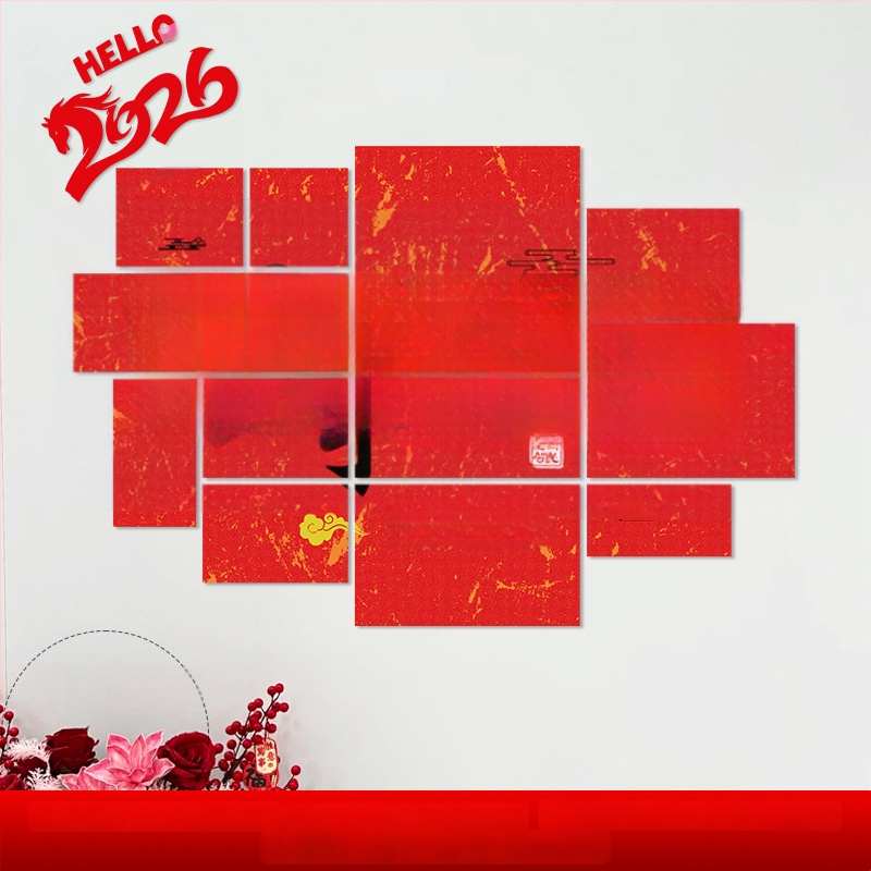 Újévi faldekoráció hátteret alkotó matrica – Ló év motívum, papír, ünnepi stílus, teremdekoráció