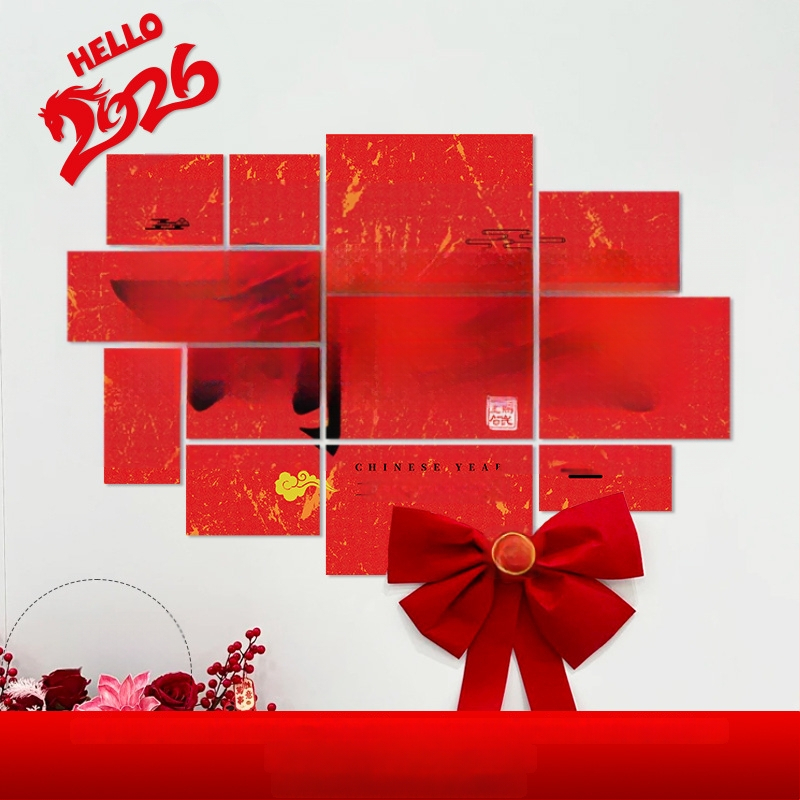 Újévi faldekoráció hátteret alkotó matrica – Ló év motívum, papír, ünnepi stílus, teremdekoráció