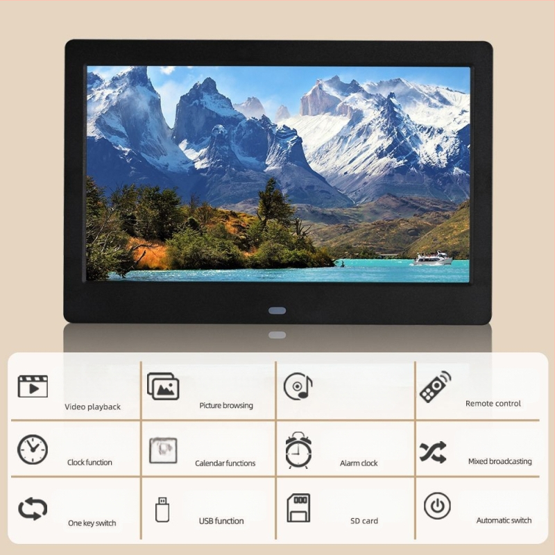 Reklám célú digitális fotókeret – 1024×600, HD LED LCD, lejátszik zenét és videót, SD/USB/TF támogatott, 16:9