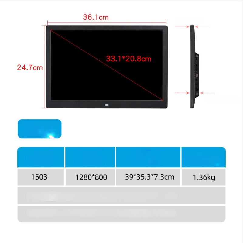 Reklám célú digitális fotókeret – 1024×600, HD LED LCD, lejátszik zenét és videót, SD/USB/TF támogatott, 16:9