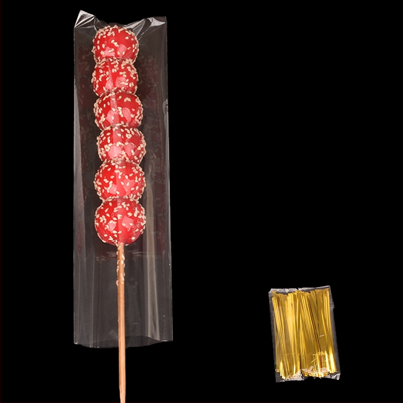 Pungi transparente pentru ambalarea bețișoarelor cu fructe caramelizate — ambalare manuală, personalizare disponibilă, brand Paper love, licență de producție Zhejiangxk16-204-00047