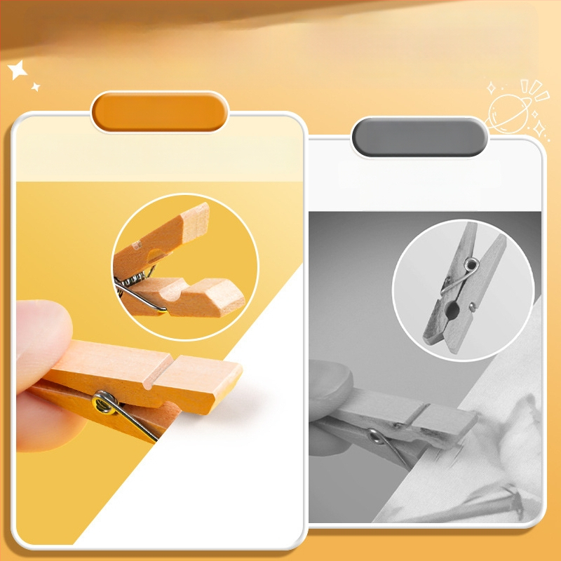 Дървени фотоклипчета, правоъгълна форма, комплект от 100 броя, с конопени етикети