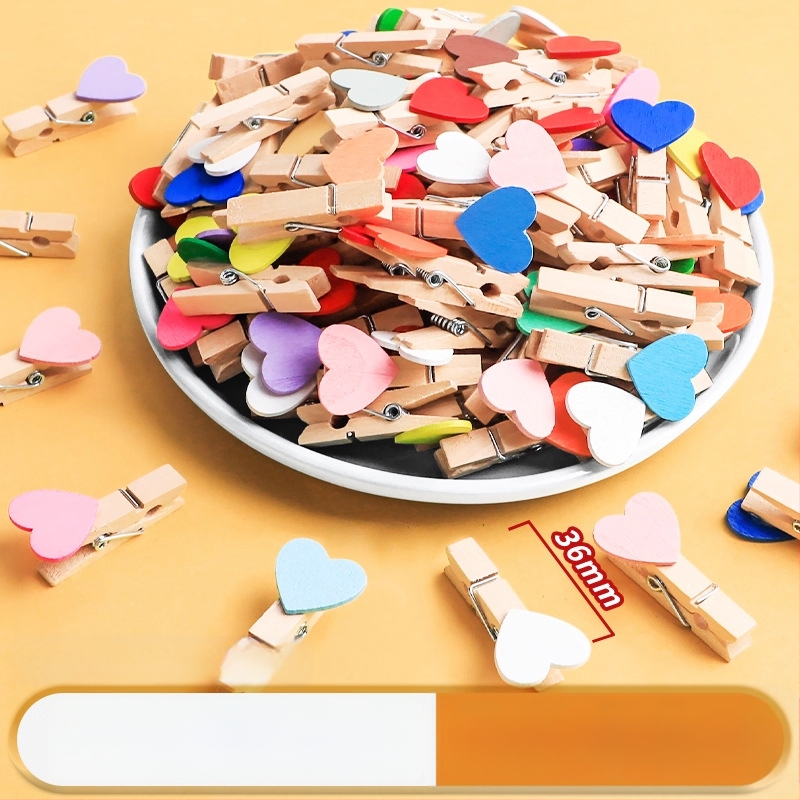 Дървени фотоклипчета, правоъгълна форма, комплект от 100 броя, с конопени етикети