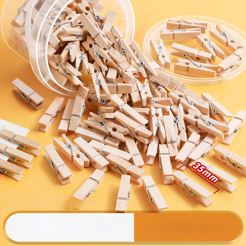 Дървени фотоклипчета, правоъгълна форма, комплект от 100 броя, с конопени етикети