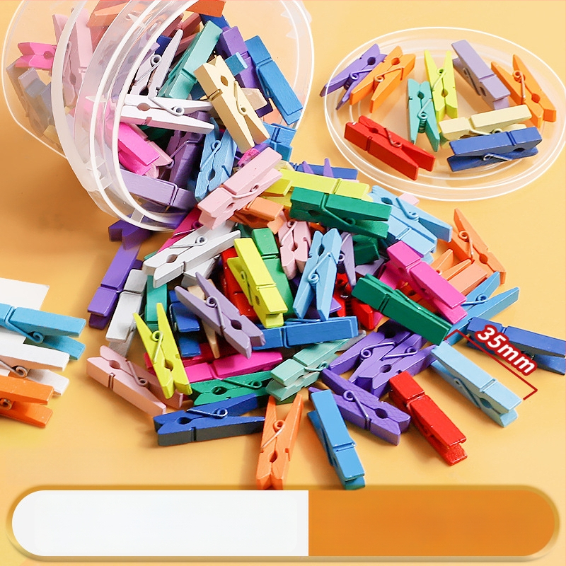 Дървени фотоклипчета, правоъгълна форма, комплект от 100 броя, с конопени етикети