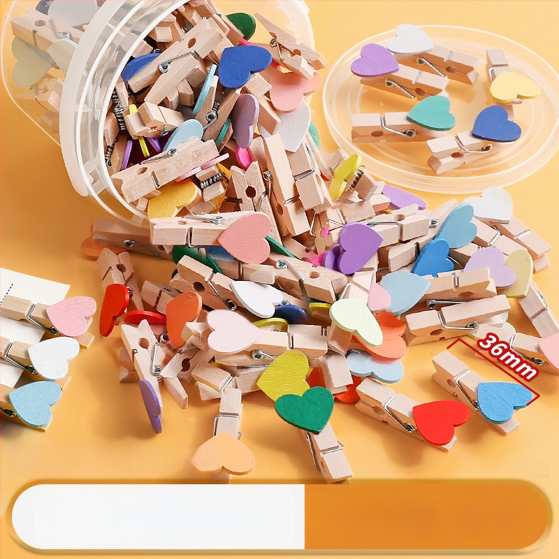 Дървени фотоклипчета, правоъгълна форма, комплект от 100 броя, с конопени етикети