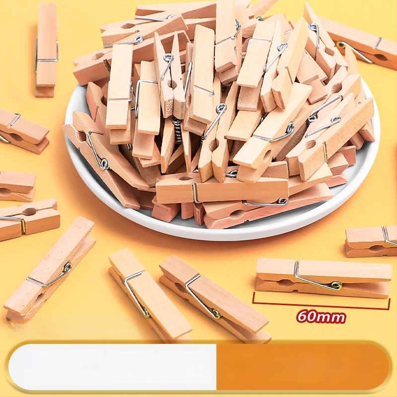 Дървени фотоклипчета, правоъгълна форма, комплект от 100 броя, с конопени етикети