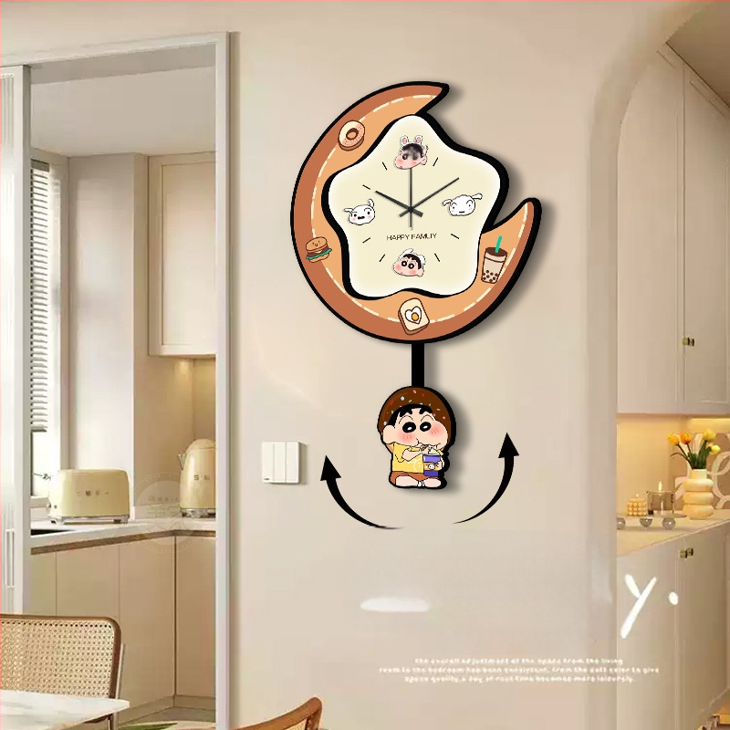Dekorativni zidni sat za dnevni boravak u krem boji s Crayon Shin-Chan, bezokvirni zidni sat LED rasvjetom