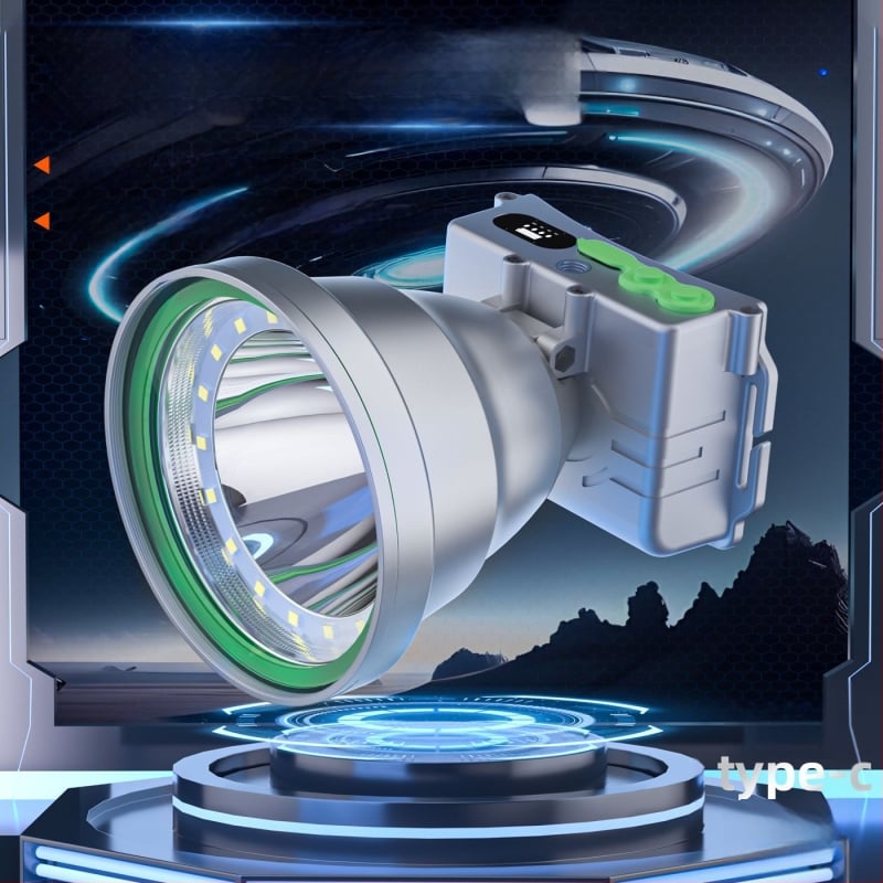 LED външна челна лампа с алуминиева сплав, батерийно захранване, капацитет на батерията 6000, мощност 100, LED източник на светлина, обхват 200–500 м