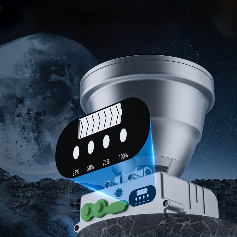 LED външна челна лампа с алуминиева сплав, батерийно захранване, капацитет на батерията 6000, мощност 100, LED източник на светлина, обхват 200–500 м