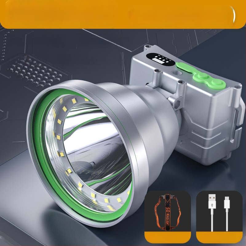LED външна челна лампа с алуминиева сплав, батерийно захранване, капацитет на батерията 6000, мощност 100, LED източник на светлина, обхват 200–500 м