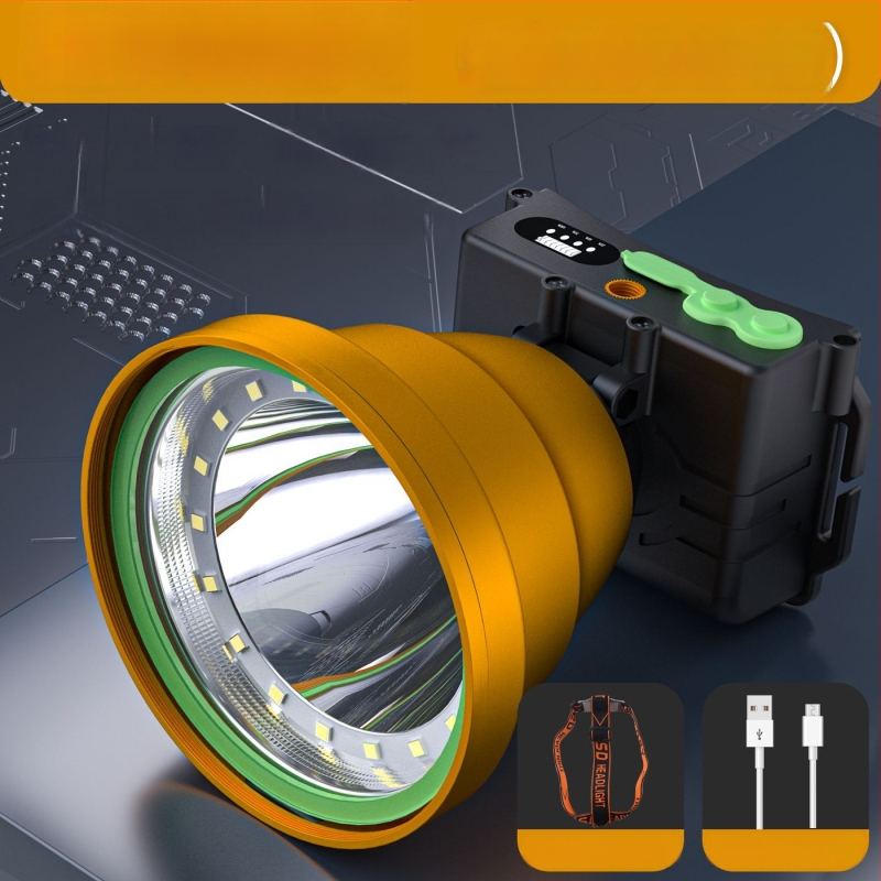 LED външна челна лампа с алуминиева сплав, батерийно захранване, капацитет на батерията 6000, мощност 100, LED източник на светлина, обхват 200–500 м
