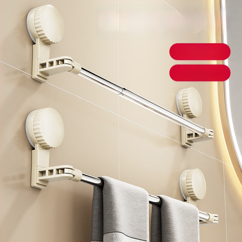 Cuier de prosoape cu ventuză pentru baie, telescopic, montaj fără găuri, materiale: plastic și oțel inoxidabil (Rupai)