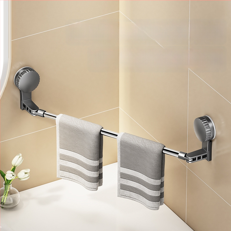 Cuier de prosoape cu ventuză pentru baie, telescopic, montaj fără găuri, materiale: plastic și oțel inoxidabil (Rupai)