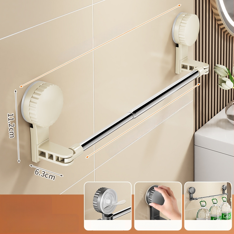 Cuier de prosoape cu ventuză pentru baie, telescopic, montaj fără găuri, materiale: plastic și oțel inoxidabil (Rupai)